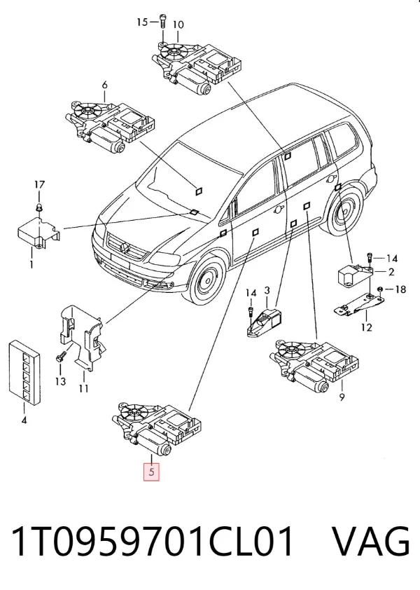 Двигун склопідіймача двері передньої, лівої 1T0959701CL01 VAG