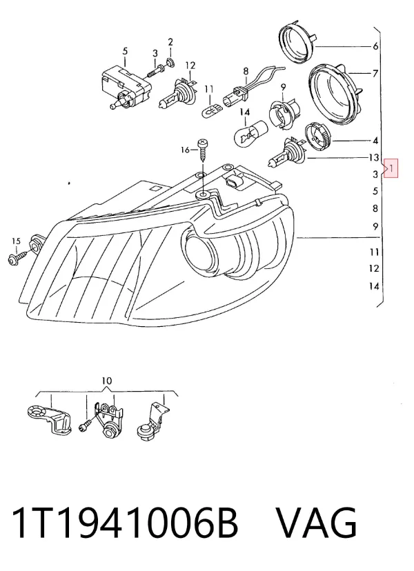 Фара права 1T1941006B VAG