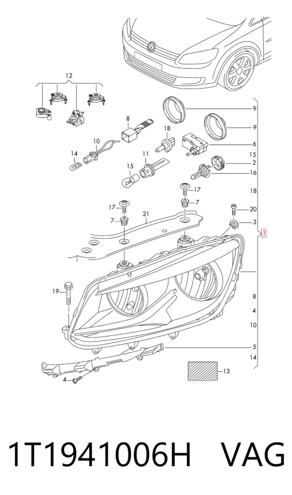 Фара права 1T1941006H VAG