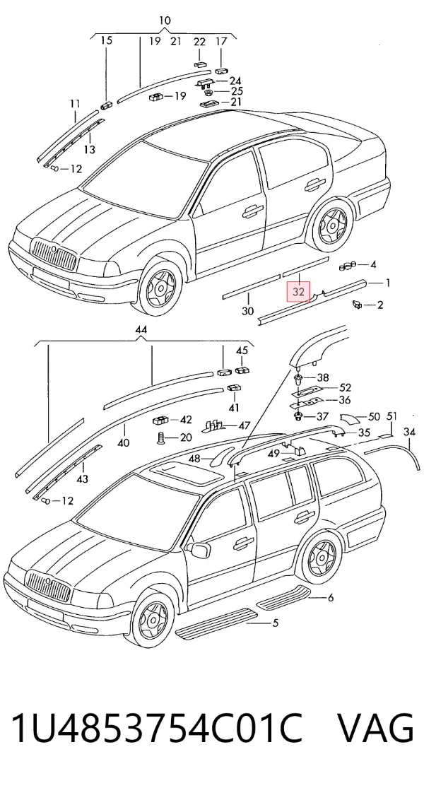 Молдинг задніх правих дверей 1U4853754C01C VAG