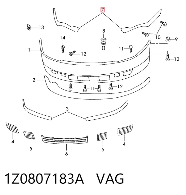 Направляюча переднього бампера, ліва 1Z0807183A VAG