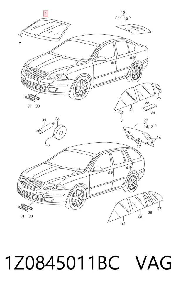 Лобове скло 1Z0845011AP VAG