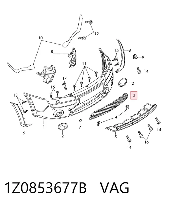 Решітка переднього бампера 1Z0853677B VAG