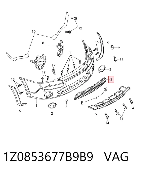 Решітка переднього бампера 1Z0853677B9B9 VAG