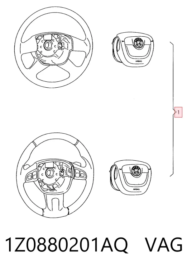 Подушка безпеки, водійська, AIRBAG 1Z0880201AQ VAG