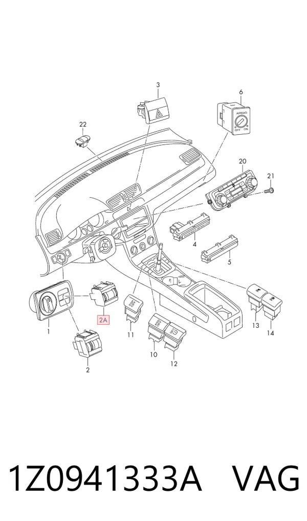 Кнопка коректора фар 1Z0941333A VAG