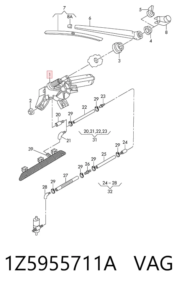 Моторчик заднього склоочисника 1Z5955711A VAG