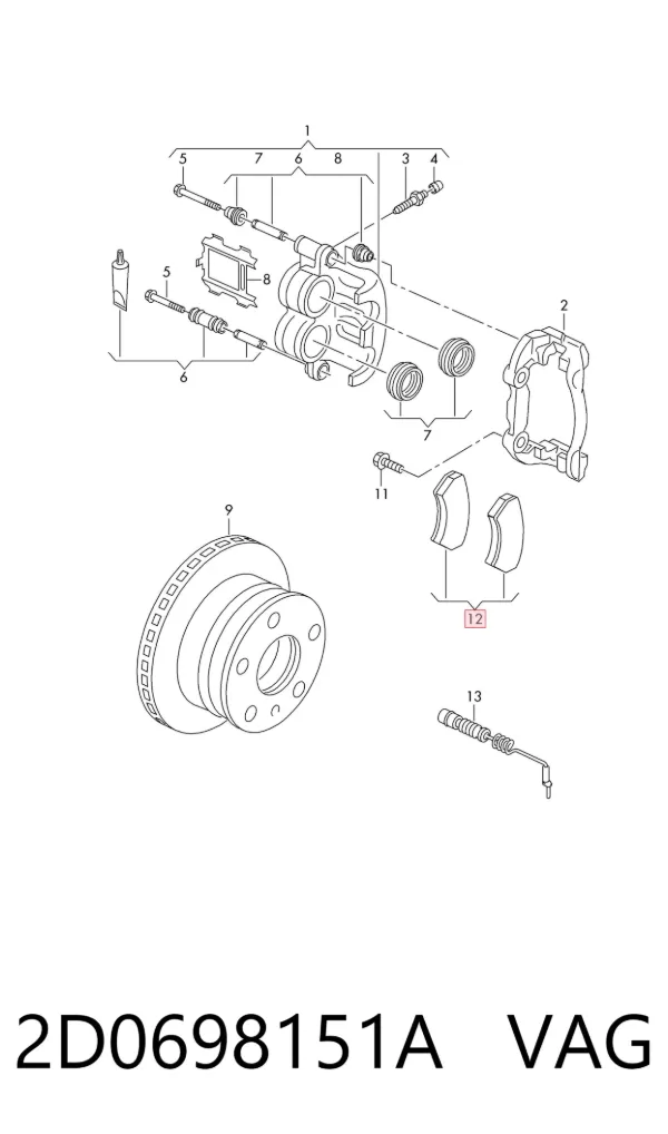 Передні тормозні колодки 2D0698151A VAG