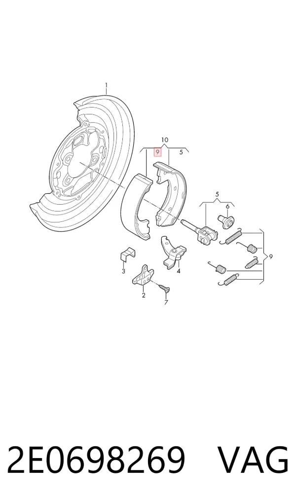Монтажний комплект задніх барабанних колодок 2E0698269 VAG