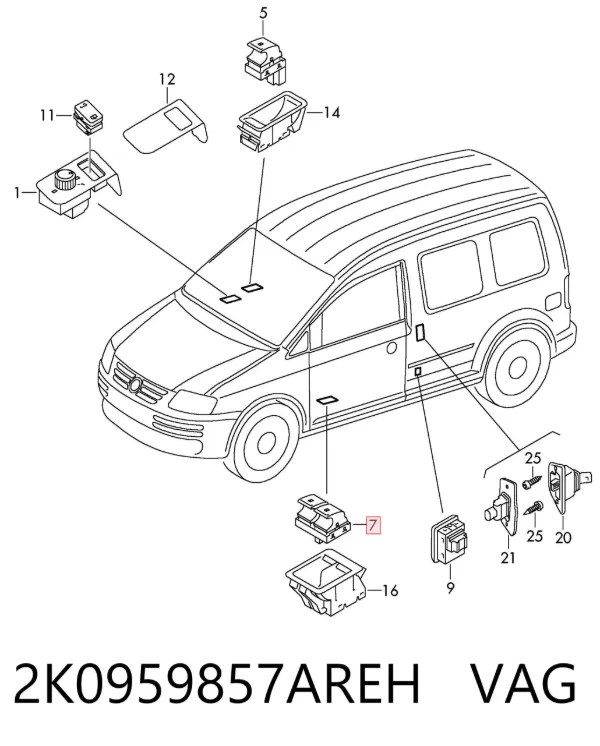 Кнопковий блок керування склопідіймачами передній лівий 2K0959857AREH VAG
