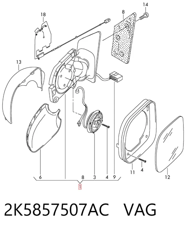 Ліве бокове дзеркало 2K5857507AC VAG