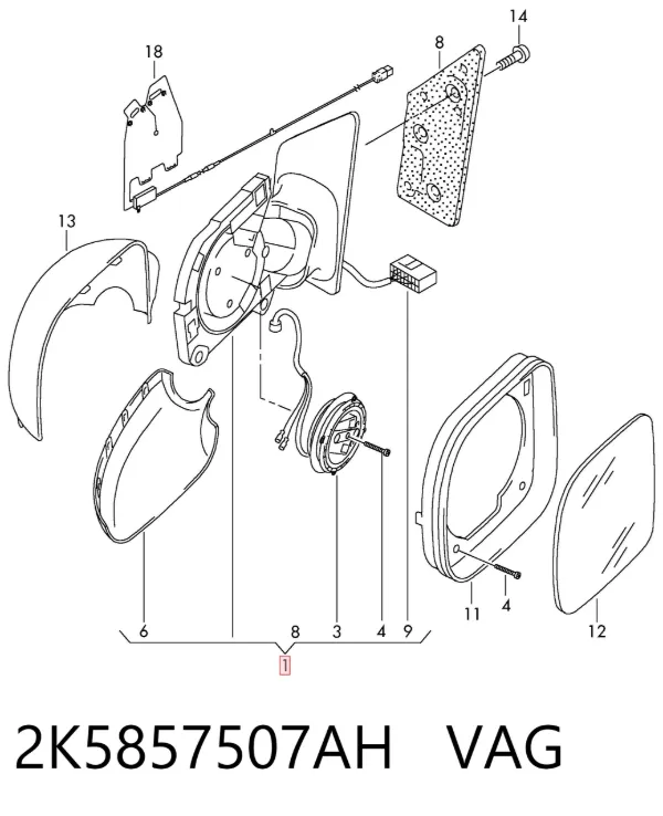 Ліве бокове дзеркало 2K5857507AH VAG