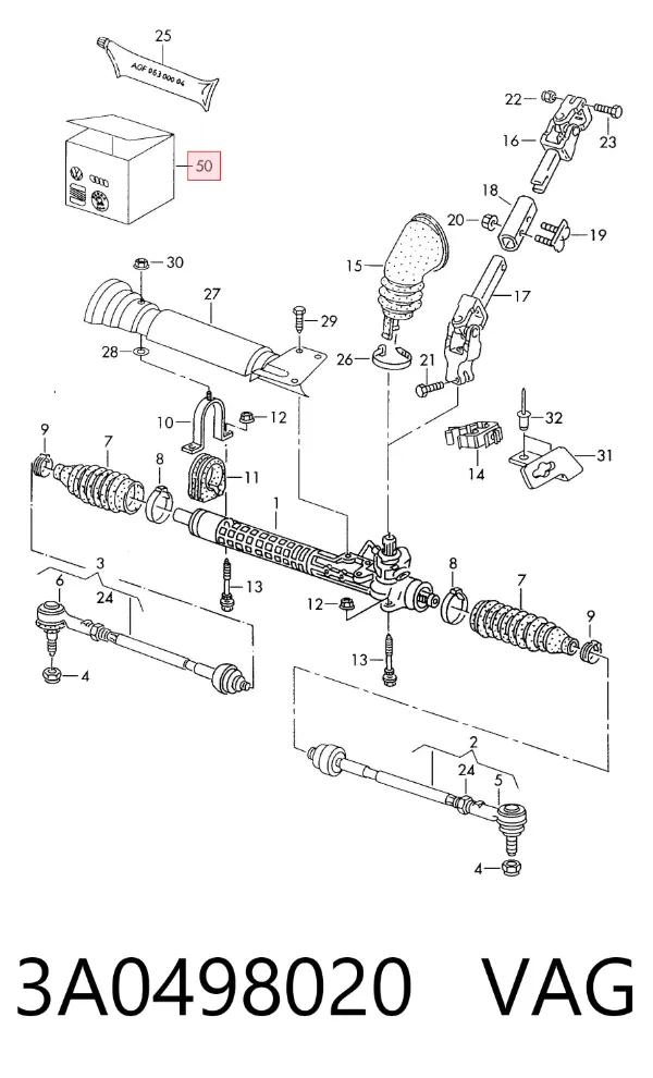 Ремкомплект рульової рейки 3A0498020 VAG
