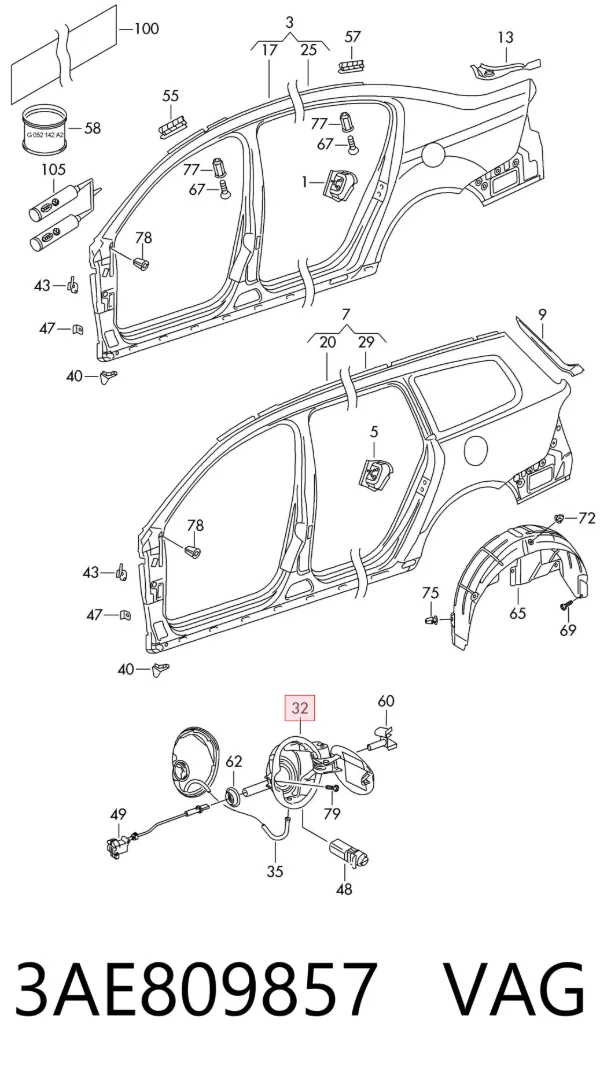 Шланг заливної горловини, паливного бака 3AE809857 VAG