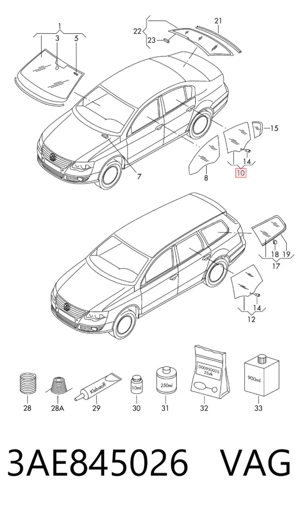 Скло задньої двері правої 3AE845026 VAG