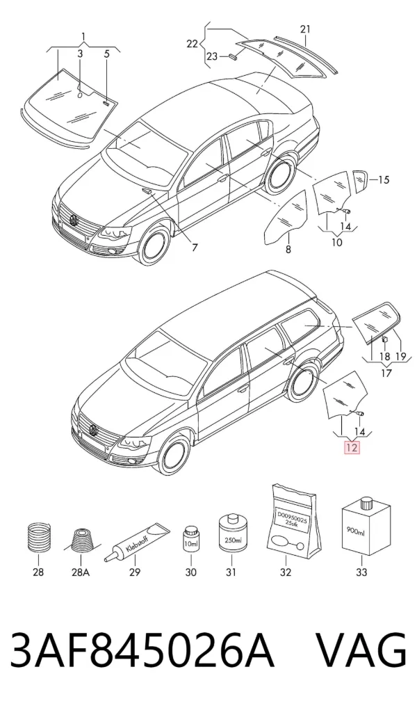 Скло задньої двері правої 3AF845026A VAG