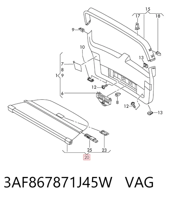 Шторка двері багажного відсіку 3AF867871J45W VAG
