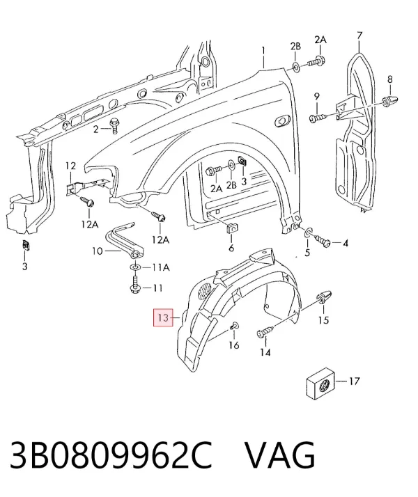 Підкрилок передній правий 3B0809962C VAG