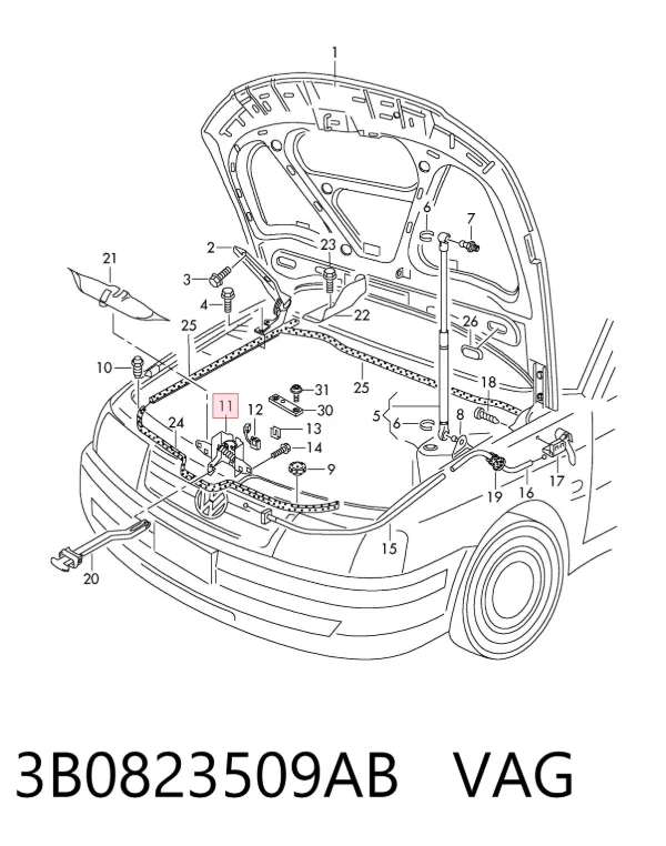 Замок капота 3B0823509AB VAG