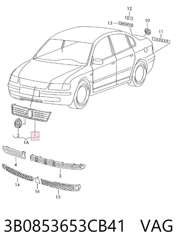 Решітка радіатора 3B0853653CB41 VAG
