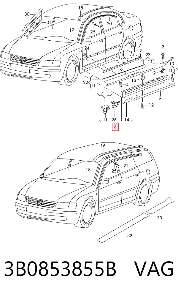 Накладка зовнішня (молдинг) порога, лівий 3B0853855B VAG