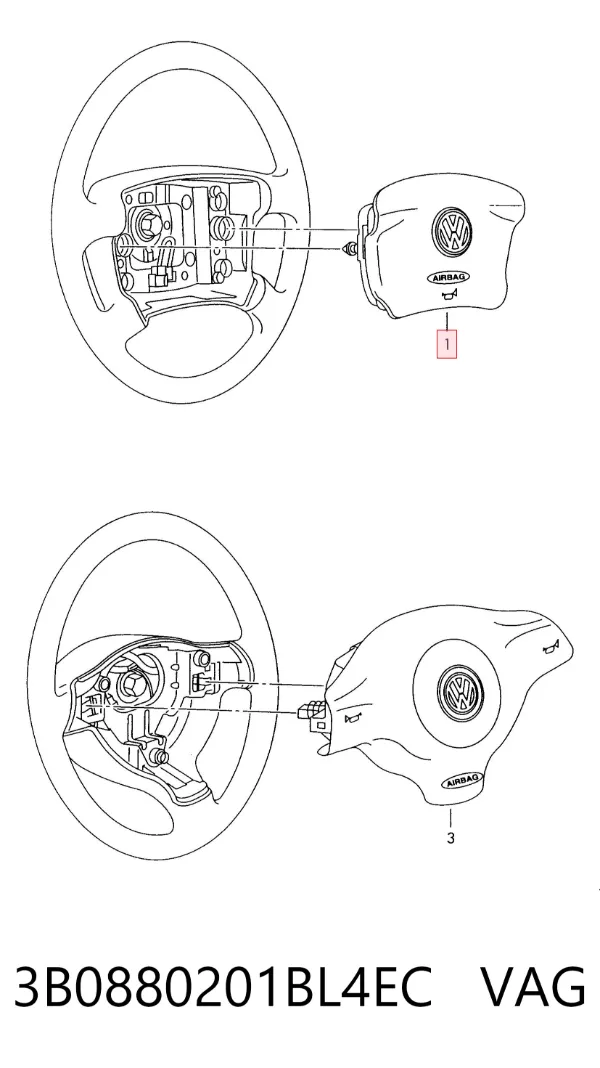 Подушка безпеки, водійська, AIRBAG 3B0880201BL4EC VAG