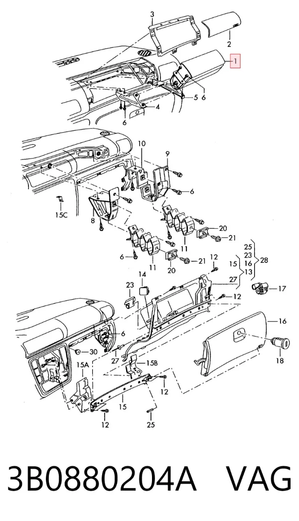 Подушка безпеки, пасажирська, AIRBAG 3B0880204A VAG