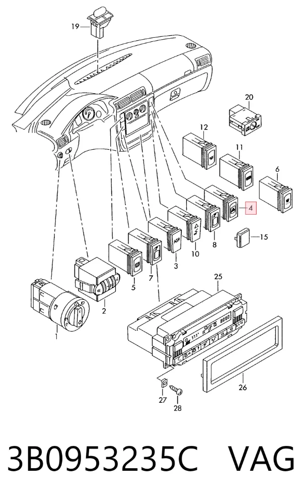 Кнопка аварійки 3B0953235C VAG