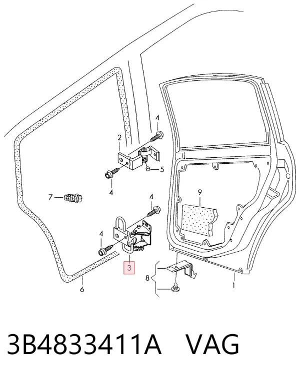 Петля заднтої двері, лівої 3B4833411A VAG