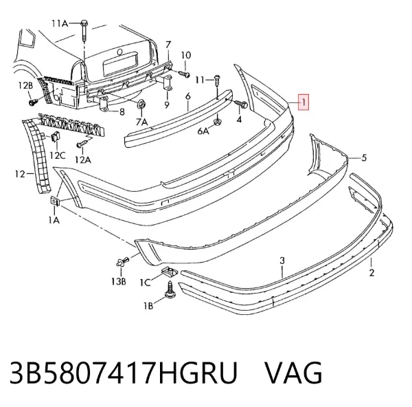 Задній бампер 3B5807417HGRU VAG