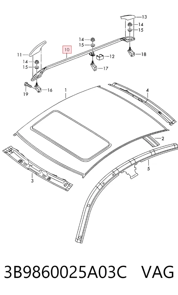 Рейлінг даху лівий 3B9860025A03C VAG