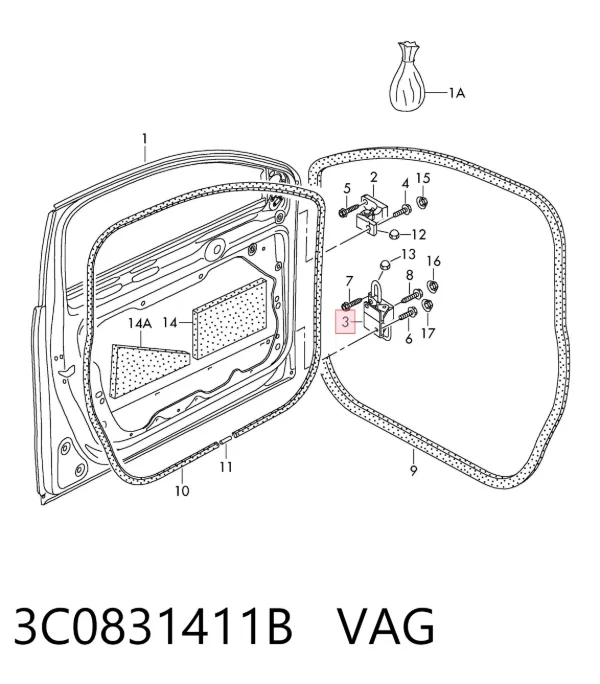 Петля передніх дверей, лівої 3C0831411B VAG