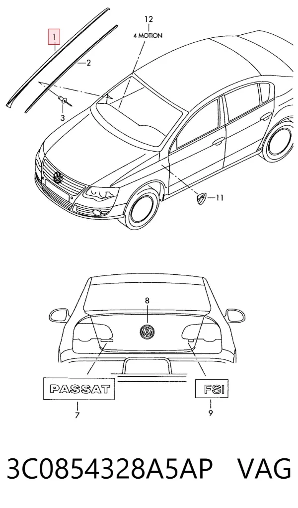 Молдинг лобового скла, правий 3C0854328A5AP VAG