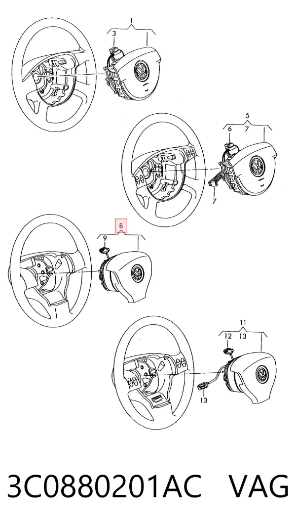 Подушка безпеки, водійська, AIRBAG 3C0880201AC VAG