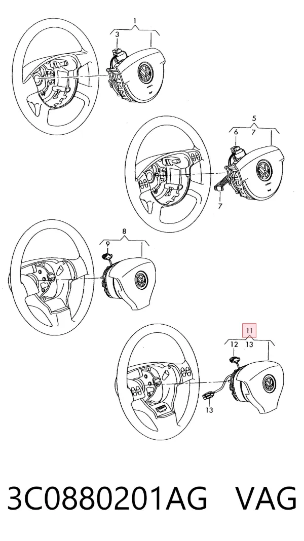 Подушка безпеки, водійська, AIRBAG 3C0880201AG VAG