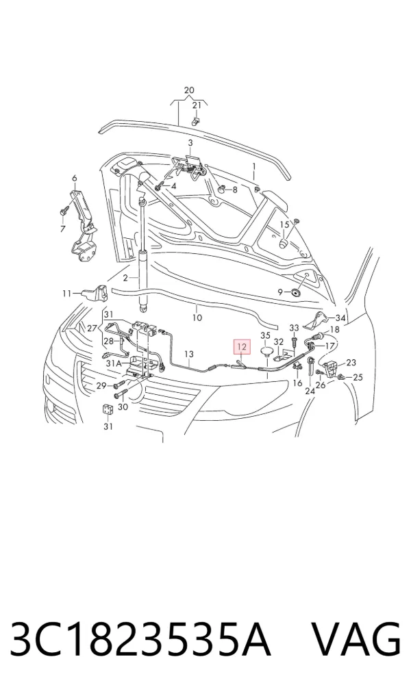 Трос відкриття капота, задній 3C1823535A VAG