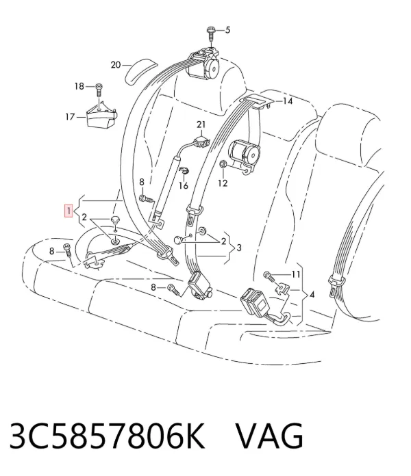 Пасок безпеки задній правий 3C5857806K VAG