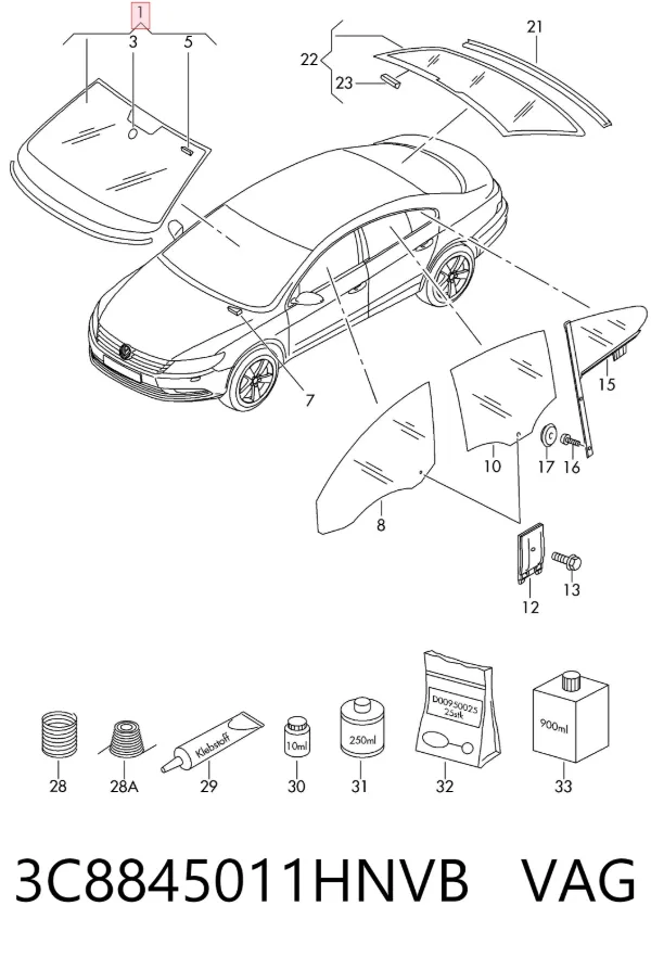 Лобове скло 3C8845011HNVB VAG