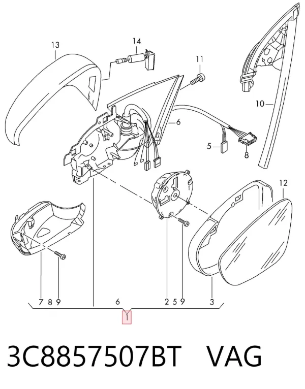 Ліве бокове дзеркало 3C8857507BT VAG