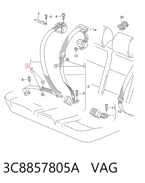 Пасок безпеки задній 3C8857805A VAG