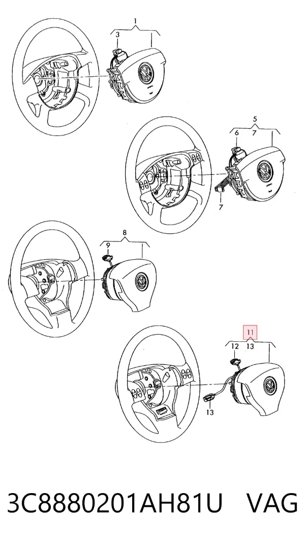 Подушка безпеки, водійська, AIRBAG 3C8880201AH81U VAG
