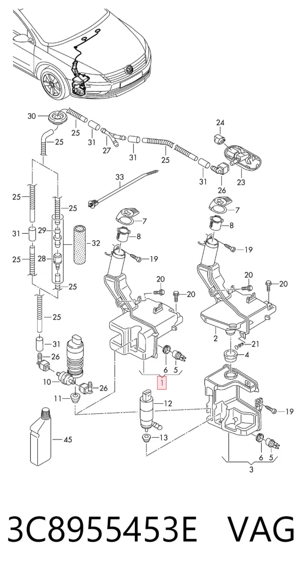 Бачок омивача 3C8955453E VAG