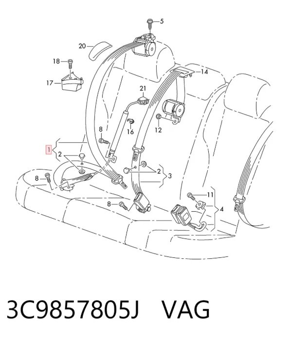 Пасок безпеки задній лівий 3C9857805J VAG