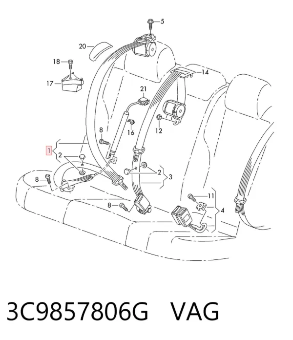 Пасок безпеки задній правий 3C9857806G VAG