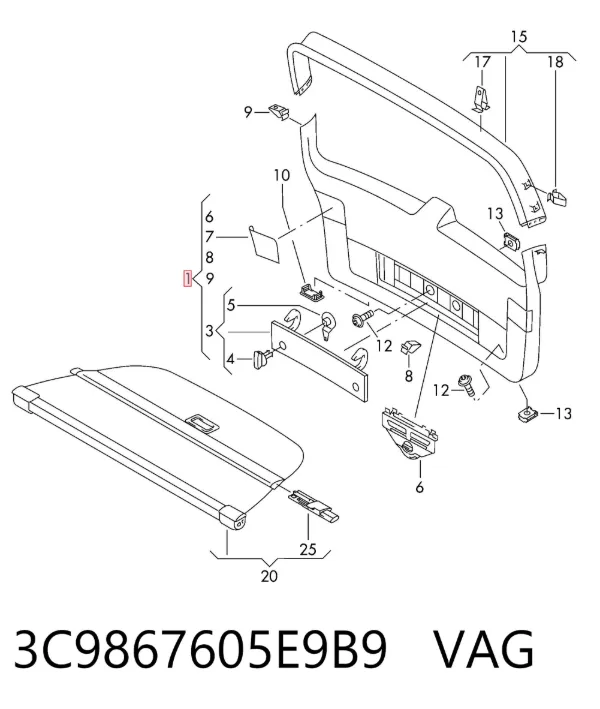 Обшивка-облицювання кришки багажника 3C9867605E9B9 VAG