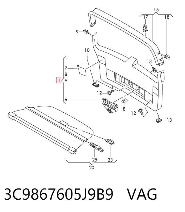 Обшивка-облицювання кришки багажника 3C9867605J9B9 VAG
