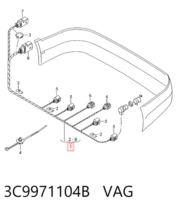 Кабель/дріт парктроника бампера, заднього 3C9971104B VAG