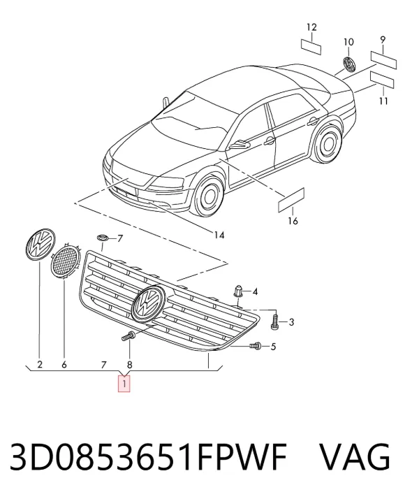 Решітка радіатора 3D0853651FPWF VAG