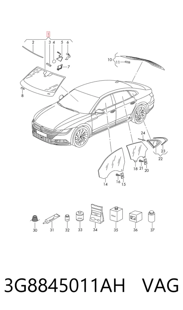 Лобове скло 3G8845011AH VAG