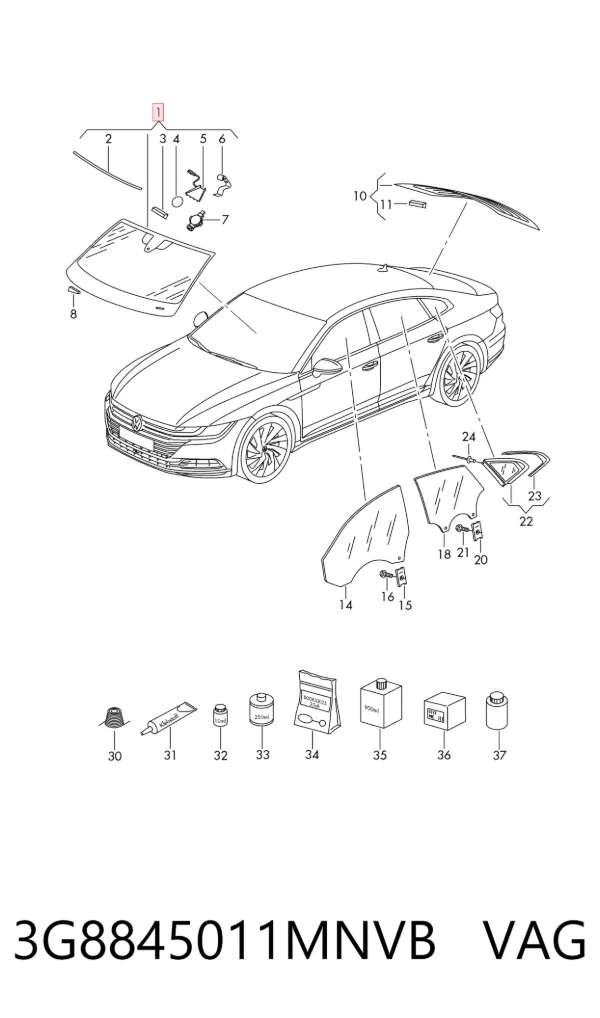 Лобове скло 3G8845011MNVB VAG